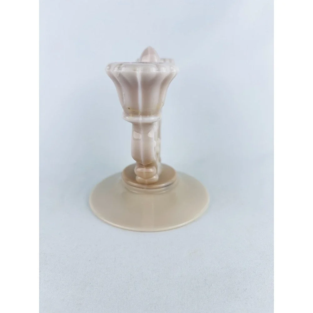 Vintage Cambridge Pink Milk Glass Crown Tuscan Rosepoint Double Candlestick